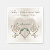 Hart en Tortelduifjes bruiloft cocktail servetten (Voorkant)