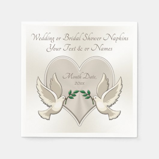 Hart en Tortelduifjes bruiloft cocktail servetten (Voorkant)