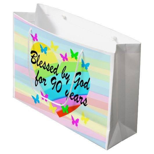 HART EN VLINDERS 90E VERJAARDAG CADEAU TAS GROOT CADEAUZAKJE (Voorkant Gekanteld)