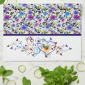 Hart en vlinders bloemmotief theedoek (Gevouwen)