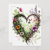  hart- en waterverf bloemen liefhebbende kaart (Voorkant / Achterkant)