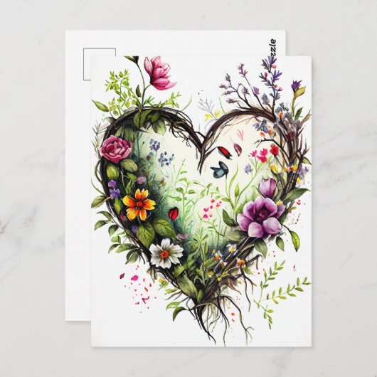 hart- en waterverf bloemen liefhebbende kaart (Voorkant / Achterkant)