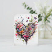 Hart en waterverf Bloemen romantische kaart vintag (Staand voorkant)