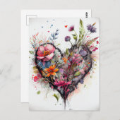 Hart en waterverf Bloemen romantische kaart vintag (Voorkant / Achterkant)