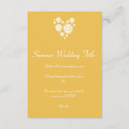 Hart en witte Zonnebloemen Huwelijk Zon Uitnodigin Kaart