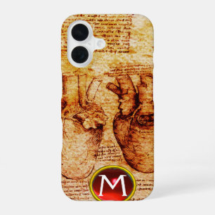 Hart en zijn bloedvaten perkament gem monogram iPhone 16 hoesje