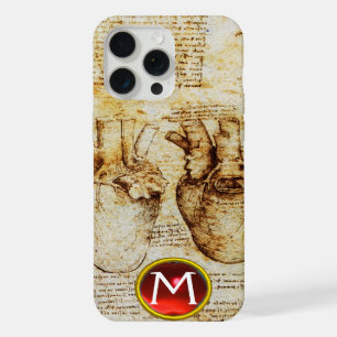 Hart en zijn bloedvaten perkament gem monogram iPhone 15 pro max case