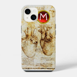 Hart en zijn bloedvaten perkament gem monogram iPhone 14 hoesje