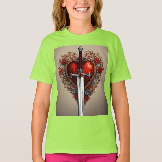 Hart en zwaard grafisch T-shirt (Voorkant)