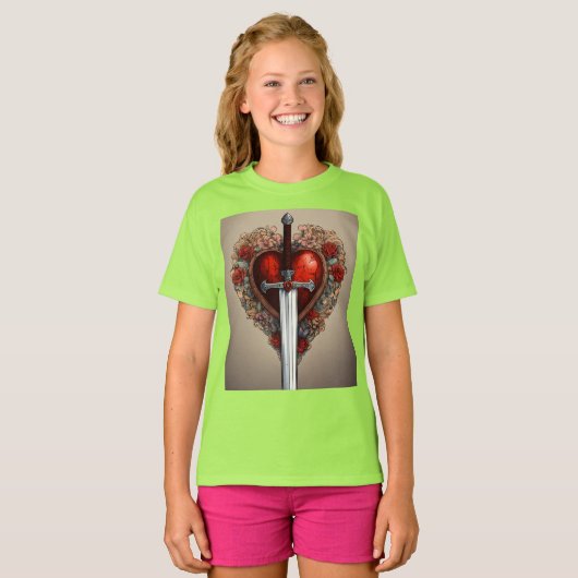 Hart en zwaard grafisch T-shirt (Voorkant volledig)