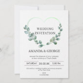 Hart Eucalyptus bruiloft uitnodiging (Voorkant)