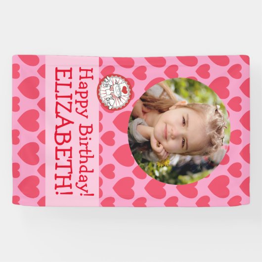 Hart Fairy Roze Meisjes Foto Verjaardag Party Bann Spandoek (Horizontaal)