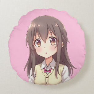 Hart-fladderende anime schattig meisje karakter ku rond kussen