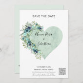 *~* Hart Floral Aqua AR6 QR WEDDING BEWAREN de DAT Kaart (Voorkant / Achterkant)