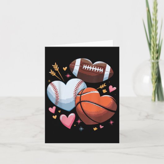 Hart Football Basketbal Basketbal Valentijnsdag Kaart (Voorkant)