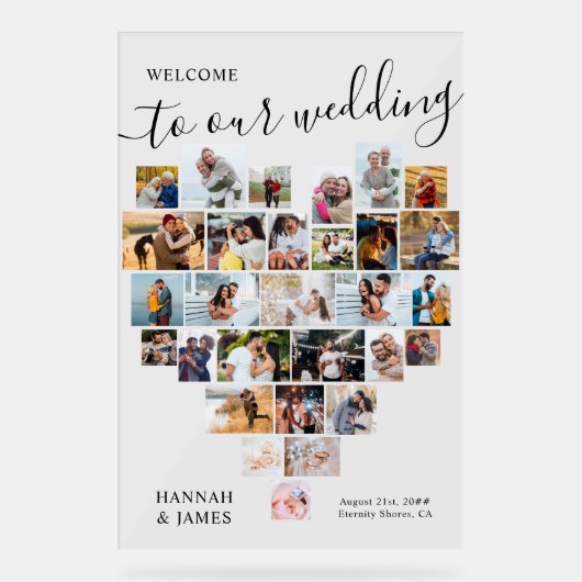 Hart Foto Collage 29 Afbeelding Bruiloft Welkom Acryl Bord (Voorkant)