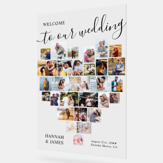 Hart Foto Collage 29 Afbeelding Bruiloft Welkom Acryl Bord (Hoek)