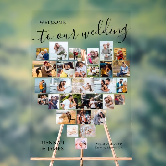 Hart Foto Collage 29 Afbeelding Bruiloft Welkom Acryl Bord (Neutraal)