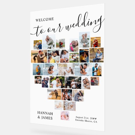 Hart Foto Collage 29 Pic Wit Bruiloft Welkom Acryl Bord (Hoek)