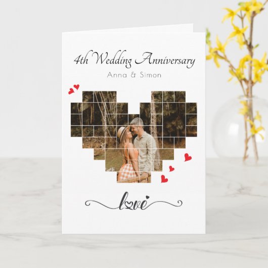 Hart Foto Collage Bruiloft Jubileum Kaart (Gele Bloem)