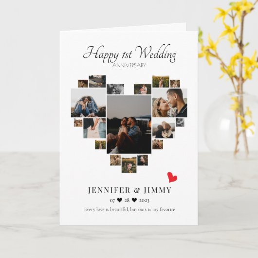 Hart Foto Collage Bruiloft Jubileum Kaart (Gele Bloem)