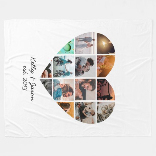 Hart Foto Collage Love Couple Family Fleece Deken (Voorkant (Horizontaal))