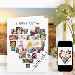 Hart Foto Collage Persoonlijk Manuscript Dag Kaart<br><div class="desc">Zeg Happy Birthday met een liefdeshartfoto collage, gepersonaliseerde verjaardagskaart. Het fotomalplaatje is opstelling voor u om uw afbeeldingen toe te voegen, werkend in rijen van boven tot onder. De fotocollage bevat 29 foto's die worden weergegeven in een combinatie van portret, landschap en vierkante/instagram-indelingen. De naam wordt geschreven in elegant handgeschreven...</div>
