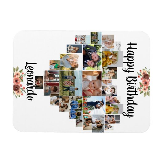 Hart Foto Collage Persoonlijk Manuscript Dag Magneet (Horizontaal)