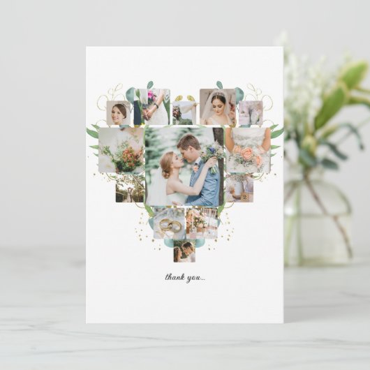 Hart Foto Collage Romantisch Paar Bruiloft Bedankkaart (Staand voorkant)
