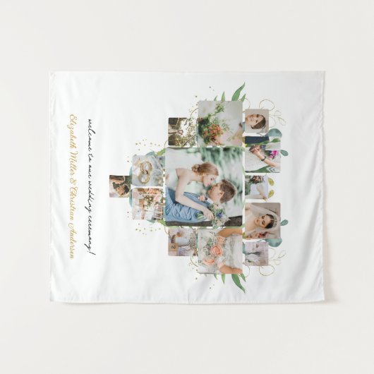 Hart Foto Collage Romantisch Paar Bruiloft Wandkleed (Voorkant (horizontaal))