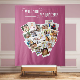 Hart Foto Collage Wil Je Met Me Trouwen Roze Wandkleed