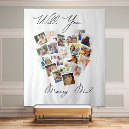 Hart Foto Collage Wil Je Met Me Trouwen Schrift Wandkleed