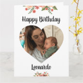 Hart Foto Gepersonaliseerd Script Verjaardag Kaart (Gele Bloem)