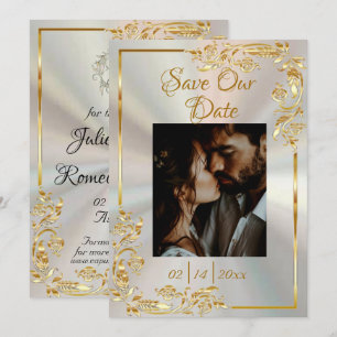 Hart, Foto & Goud Lijst op White Pearl Save The Date