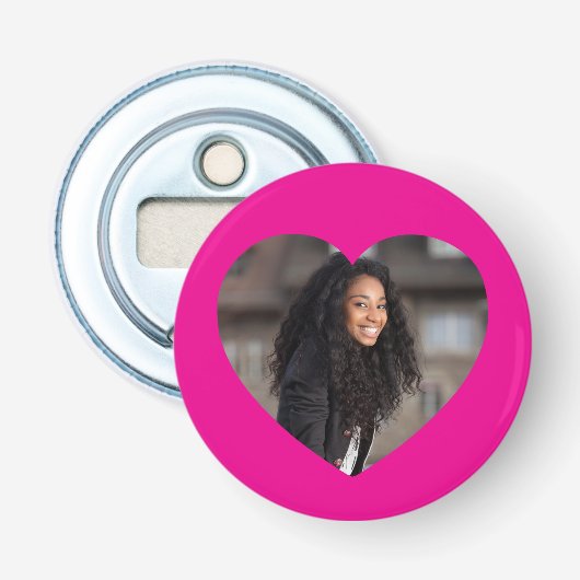Hart Foto Heet Roze Button Flesopener (Voorkant)