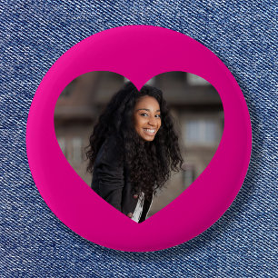 Hart Foto Heet Roze Ronde Button 5,7 Cm