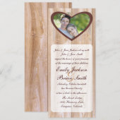 Hart foto insert rustieke houten bruiloft uitnodig kaart (Voorkant / Achterkant)