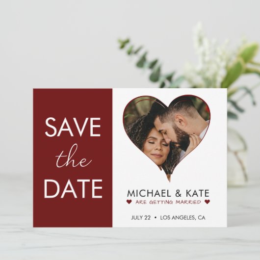 Hart Foto Rood & Wit Bruiloft Save The Date (Staand voorkant)