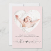 Hart foto roze meisje geboorte aankondiging (Voorkant)