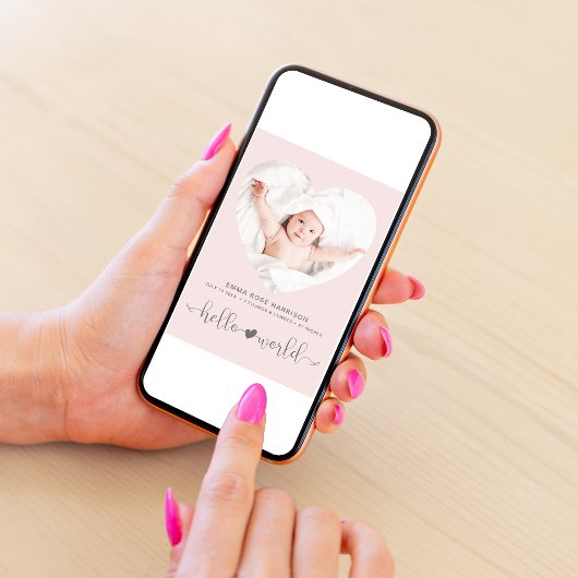 Hart foto roze meisje geboorte aankondiging