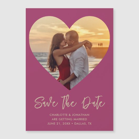 Hart Foto Wedding Save the Date Magnetic Kaart (Voorkant)