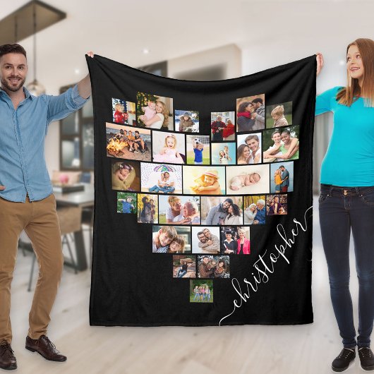 Hart Fotocollage met scriptnaam Fleece Deken