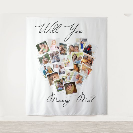 Hart Fotocollage Wil je met me trouwen Script Wandkleed (Voorkant)