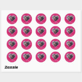 Hart Frame Aangepaste Foto Heet Roze met Diamanten Ronde Sticker (Vel)