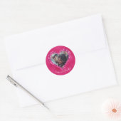 Hart Frame Aangepaste Foto Heet Roze met Diamanten Ronde Sticker (Envelop)