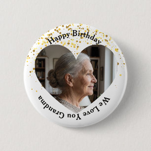 Hart Frame Gefeliciteerd met je verjaardag We houd Ronde Button 5,7 Cm