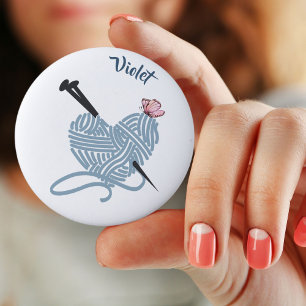 Hart garen bal met breinaalden - Gepersonaliseerd Ronde Button 5,7 Cm