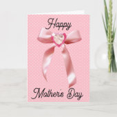 Hart Gem Roze Coquette Bow Happy Moederdag Kaart (Voorkant)