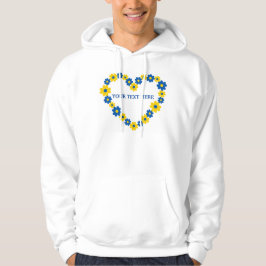 Hart gemaakt van blauwe en gele bloemen. Eigen Tek Hoodie