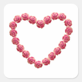  hart gemaakt van roze rozenplein ticker vierkante sticker